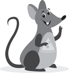 cartoon mouse with cheese slice in its paw gray color clip art