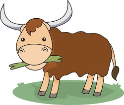cartoon style horned ox with food in mouth clip art