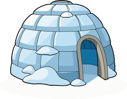 cartoon style igloo with blue panels and white snow