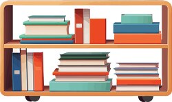 classroom bookshelf filled with books on wheels clipart