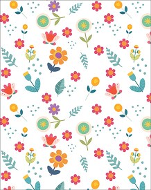 colorful flower pattern with leaves on white background