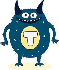 cute colorful monster with the letter T