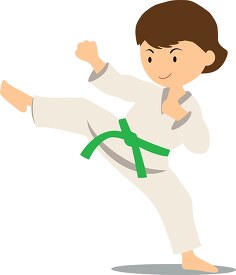 cute girl practices karate as a green belt