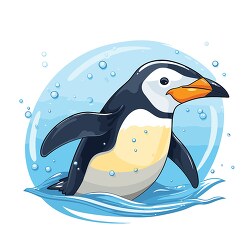 cute penguin plays in water clip art