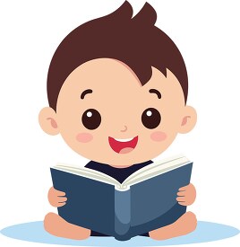 cute smiling baby holds an open book