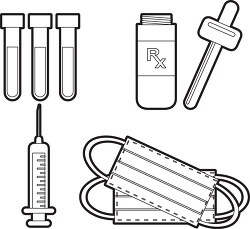different types of medical supplies syringe dropper test tubes m