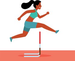 girl races over obstacle in hurdles race track and field clipart