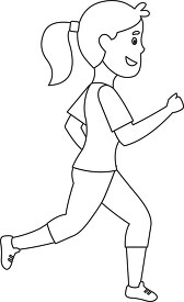 girl with hair in ponytail jogging in park black outline clipart