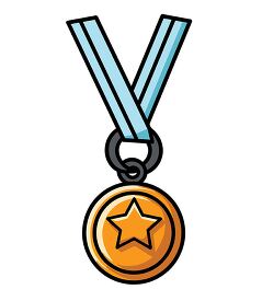 gold star award medal with a light blue neckband