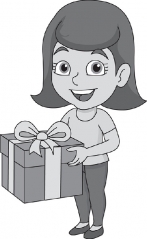 happy girl with gift gray color clipart