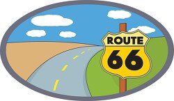 highway road in arizona with sign route 66 clipart