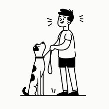 illustration drawing of a boy walking his dog