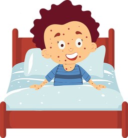 illustration of a child with chickenpox spots in bed looking tir