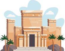 illustration of an egyptian temple with palm trees