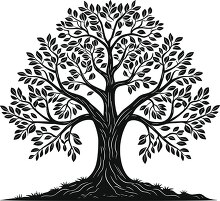 Intricate black tree illustration with a complex leaf pattern