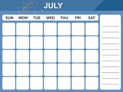 july calendar with days of the week printable