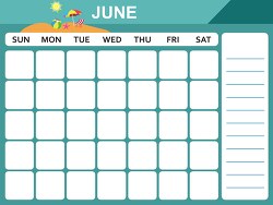 june calendar with days of the week printable