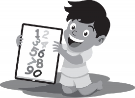 little boy playing number game on tablet gray color clipart