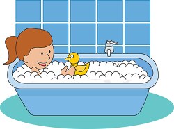 little girl taking a bubble bath