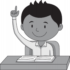 male student raising hand front side pose gray color clipart
