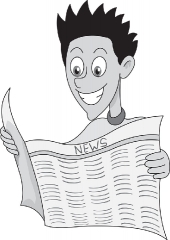 man reading newspaper happily gray color clipart