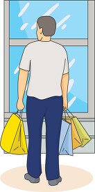 man with shopping bags window
