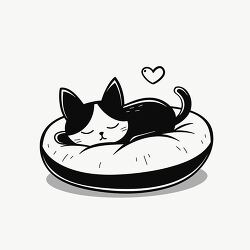 monochrome cartoon of a cat sleeping in bed