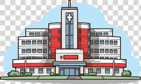 multistory hospital buildings prominent cross symbol