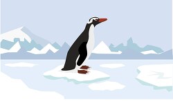 penguin standing on ice in snow covered scene clipart