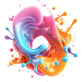 3D art of intermingling colorful fluids in an abstract splash
