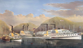 american steamboats on the hudson passing the highlands