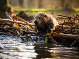 beaver building a dam in a river