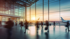 blurred image of people at a a busy airport