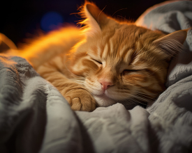 cat sleeping in bed