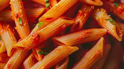 closeup of red sauce penne pasta