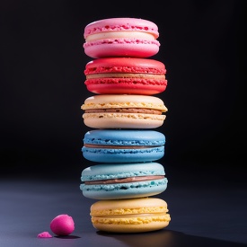 colorful Frenchmacarons stacked with precision
