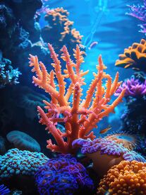 Colorful orange and purple coral reef