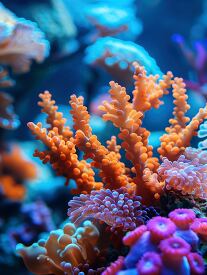 Coral reefs in blue water