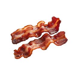 crispy bacon strips on a white background