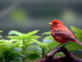 Fody red bird sitting on a rock