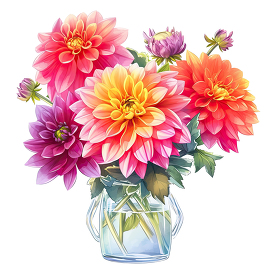 glass vase of colorful dahlias