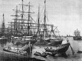 harbor of calcutta india historical illustration