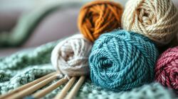 knitting needles with Skeins of wool yarn