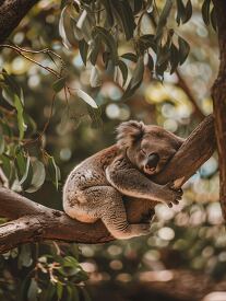 koala sleeps in a eucalyptus tree