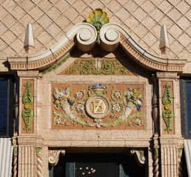 Ornate detail of the Zamboni Building in Owatonna Minnesota