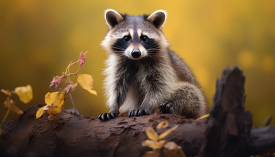 raccoon standing on a log