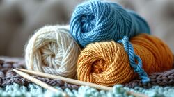 skeins of yarn and knitting needles