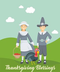 pilgrim children with turkey celebrating thanksgiving
