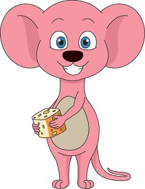 pink cartoon mouse holding cheese clip art