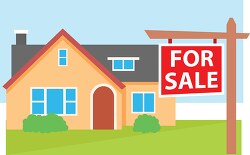 real eatate house with sign for sale clipart